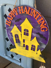 Load image into Gallery viewer, Happy Haunting Door Hanger File SVG, Halloween Glowforge Laser, LuckyHeartDesignsCo
