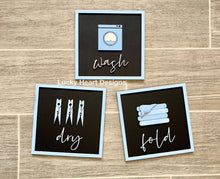 Load image into Gallery viewer, Wash Dry Fold Sign File SVG, Laundry Room, Glowforge Laser, LuckyHeartDesignsCo
