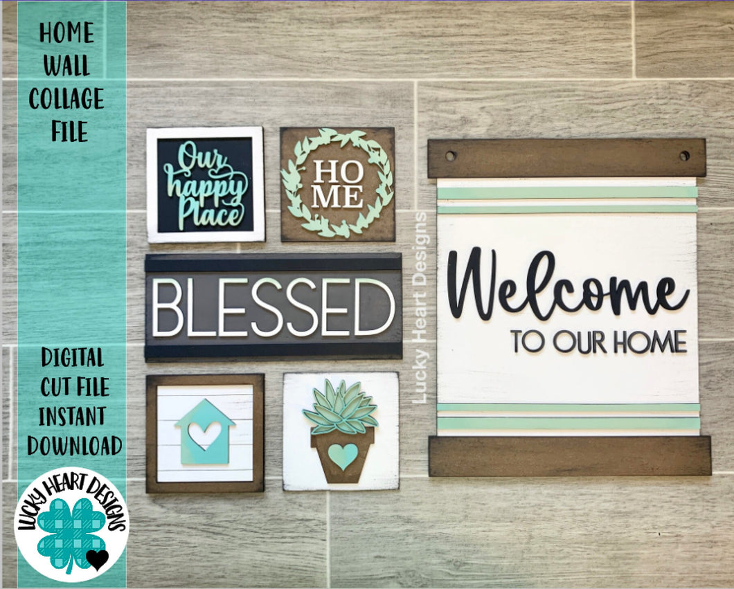 Home Wall Collage File SVG, Glowforge Sign, LuckyHeartDesignsCo