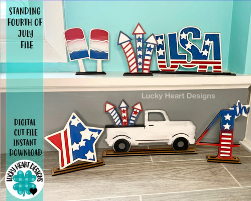Standing Fourth of July File SVG, USA America Patriotic Glowforge Laser, LuckyHeartDesignsCo