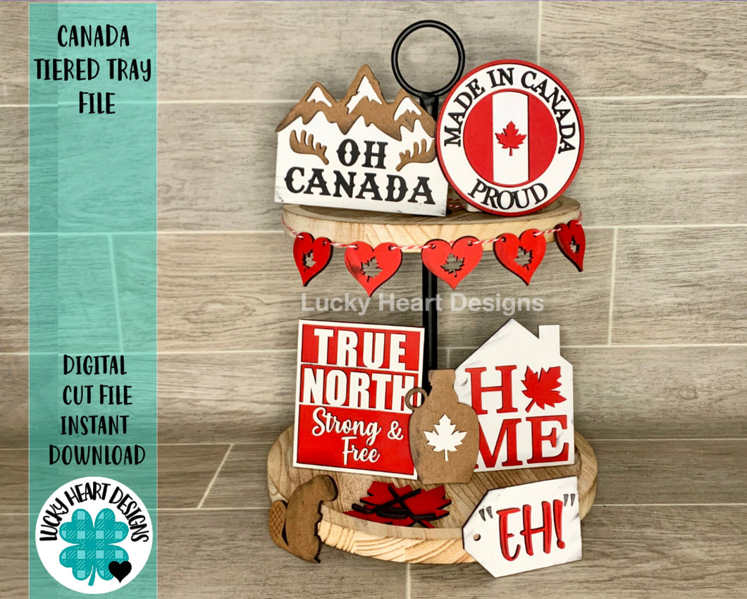 Canada Tiered Tray File SVG, Glowforge Laser, Canadian Sign, LuckyHeartDesignsCo