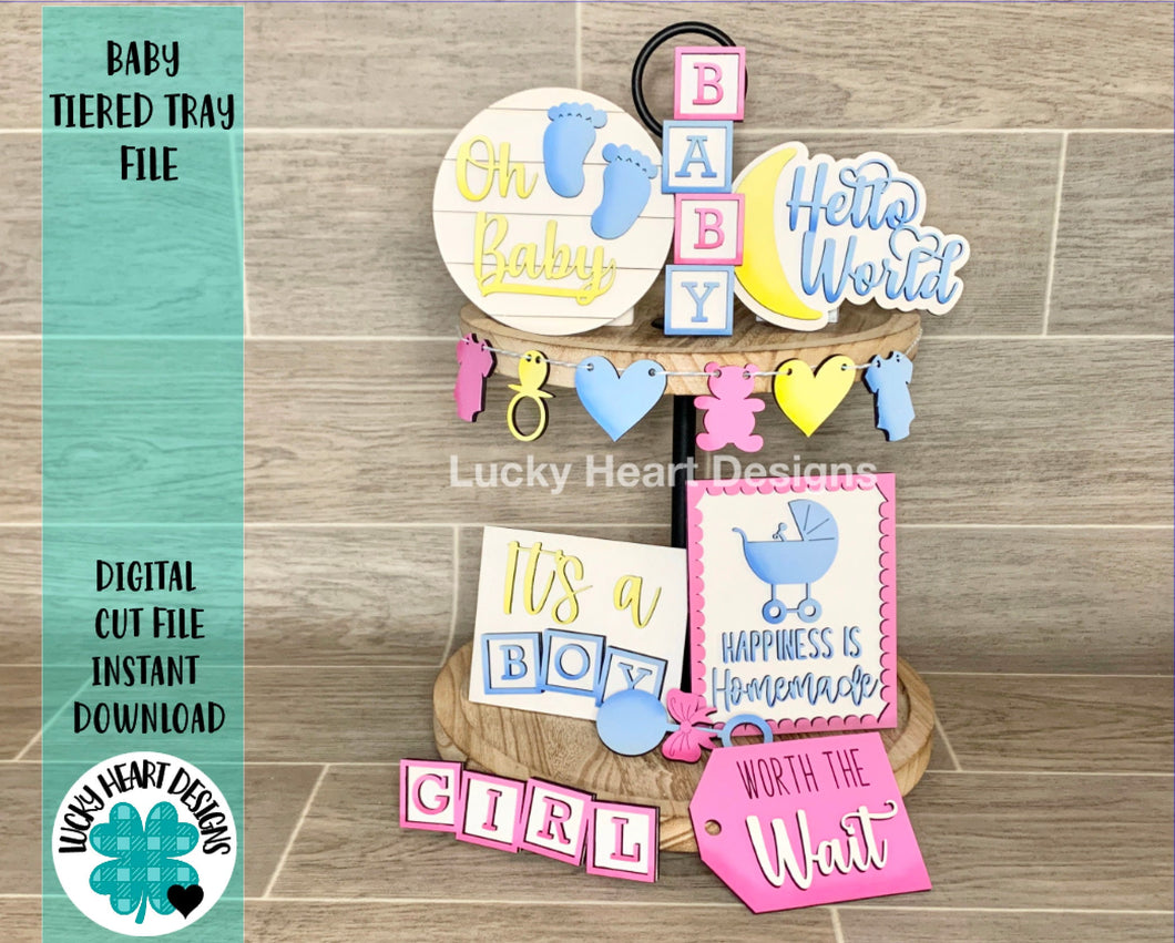 Baby Tiered Tray File SVG, Baby Shower Tier Tray, Glowforge Laser, LuckyHeartDesignsCo