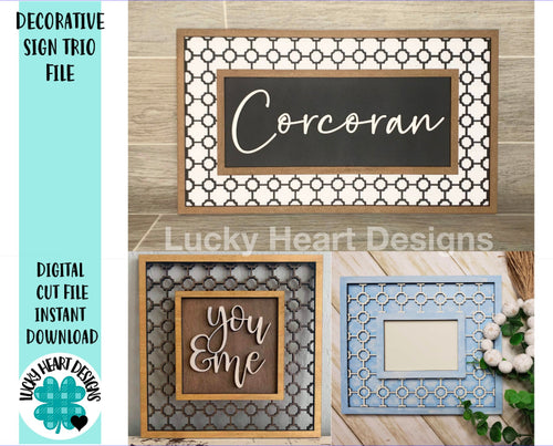 Decorative Sign Trio File SVG, Glowforge picture frame