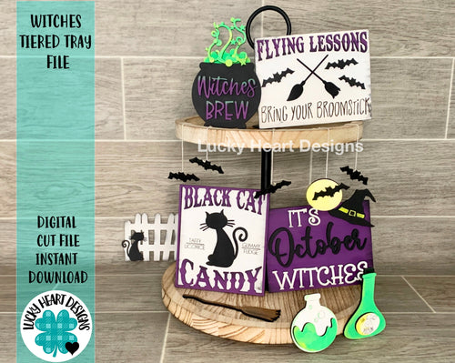 Witches Tiered Tray File SVG, Halloween Tier Tray, Glowforge Laser, LuckyHeartDesignsCo