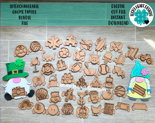 Interchangeable Gnome Family Bundle File SVG, Glowforge, LuckyHeartDesignsCo