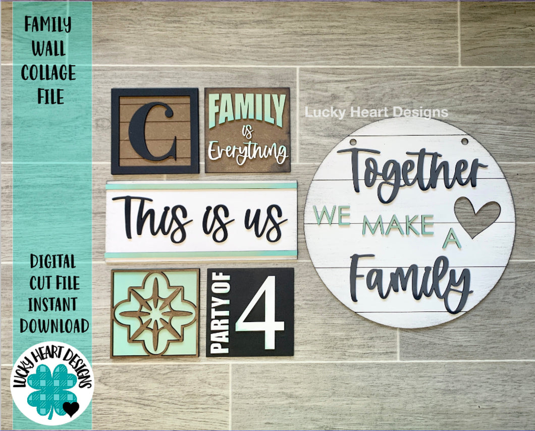 Family Wall Collage File SVG, Tiered Tray Sign Door Hanger, Glowforge, LuckyHeartDesignsCo
