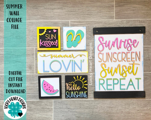 Summer Wall Collage File SVG, Glowforge Sign, LuckyHeartDesignsCo