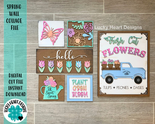 Spring Wall Collage File SVG, Glowforge Sign, LuckyHeartDesignsCo