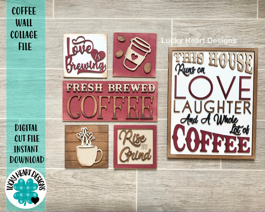 Coffee Wall Collage File SVG, Sign Glowforge Laser, LuckyHeartDesignsCo