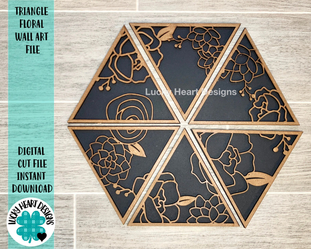 Triangle Floral Wall Art File SVG, Glowforge Laser, LuckyHeartDesignsCo