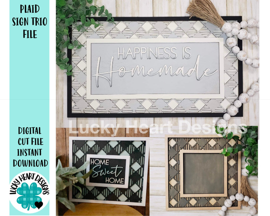 Plaid Sign Trio File SVG, Glowforge picture frame