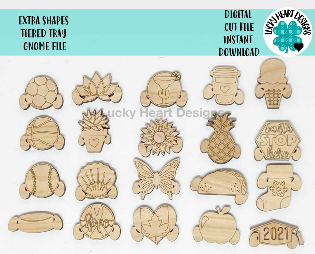 Extra Add On Shapes For Gnome Tray Sized Interchangeable File SVG, Glowforge Laser, LuckyHeartDesignsCo