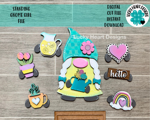 Standing Gnome Girl File SVG, Glowforge Laser, LuckyHeartDesignsCo