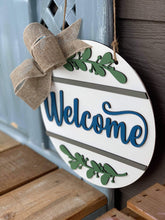 Load image into Gallery viewer, Welcome Leafy Door Hanger Sign File SVG, Glowforge, LuckyHeartDesignsCo

