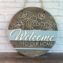 Load image into Gallery viewer, Floral Welcome Door Hanger Sign File SVG, Glowforge, LuckyHeartDesignsCo
