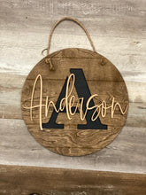 Load image into Gallery viewer, Name Initial Round Door Hanger File SVG, Glowforge Laser, Shiplap Sign, LuckyHeartDesignsCo
