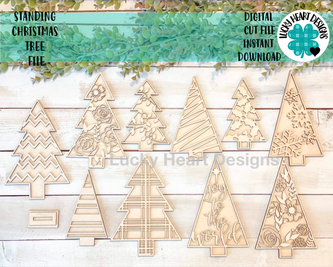 Standing Christmas Tree File SVG, Glowforge Holiday decor, LuckyHeartDesignsCo