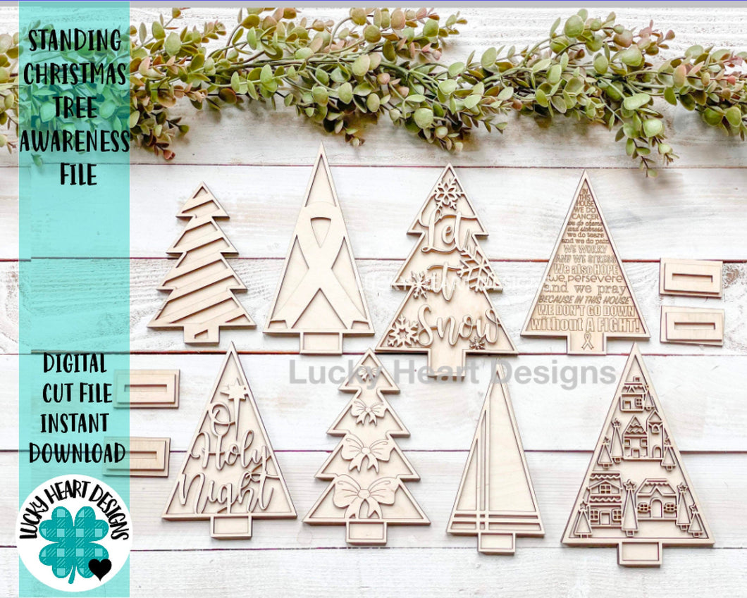 Standing Christmas Tree Awareness File SVG, Fundraiser Holiday Decor Glowforge, LuckyHeartDesignsCo