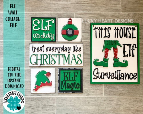 Elf Wall Collage File SVG, Glowforge Christmas Decor, Leaning Ladder, LuckyHeartDesignsCo