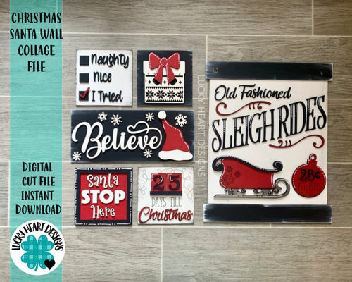 Christmas Santa Wall Collage File SVG, Glowforge Leaning Ladder, Tiered Tray, LuckyHeartDesignsCo