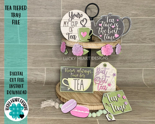 Tea Tiered Tray File SVG, Glowforge, LuckyHeartDesignsCo