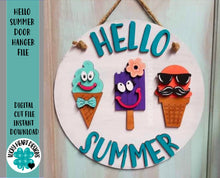 Load image into Gallery viewer, Hello Summer Ice Cream Door Hanger File SVG, Ice Cream Popsicle Glowforge, LuckyHeartDesignsCo
