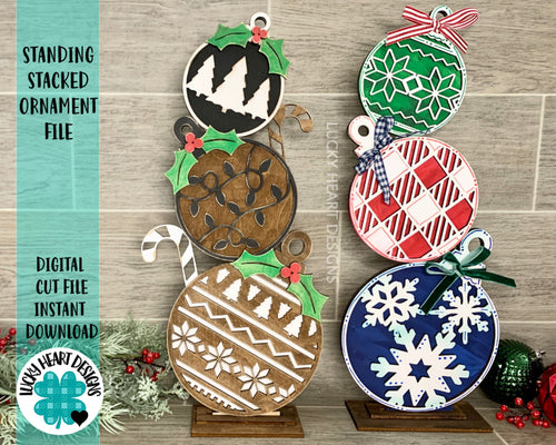 Standing Stacked Christmas Ornaments File SVG, Holiday Decor Glowforge, LuckyHeartDesignsCo