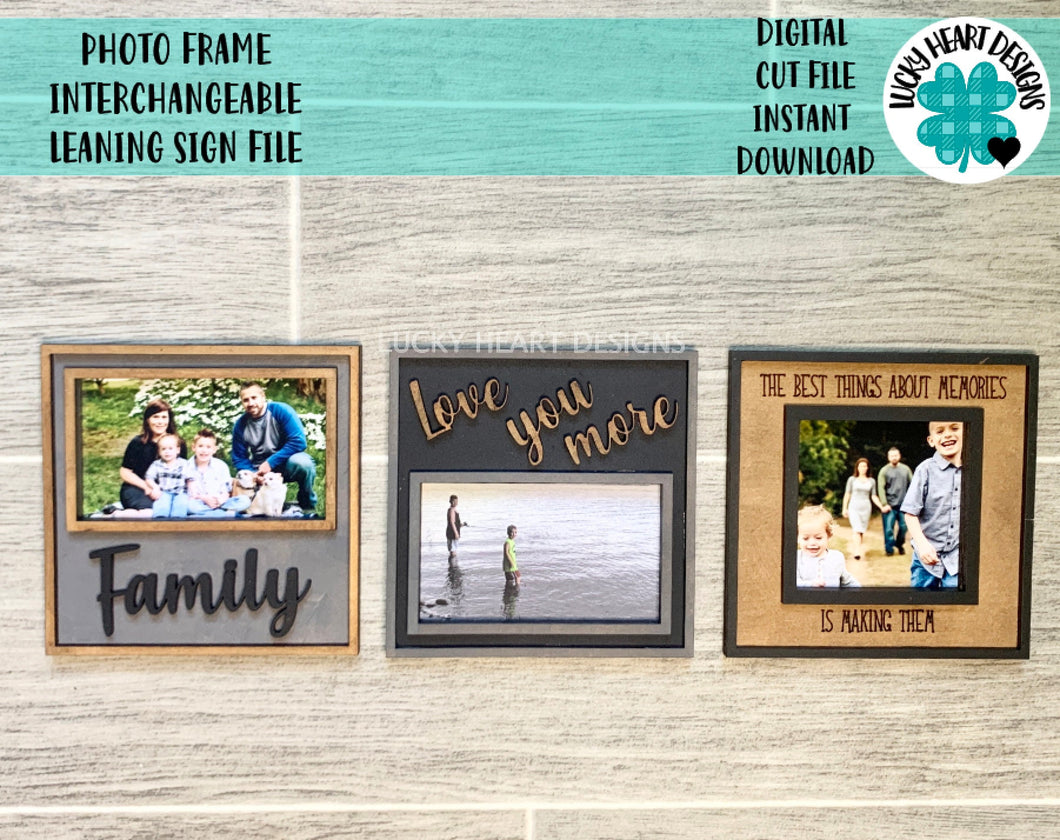 Photo Frame Interchangeable Leaning Sign File SVG, Glowforge Tiered Tray, LuckyHeartDesignsCo