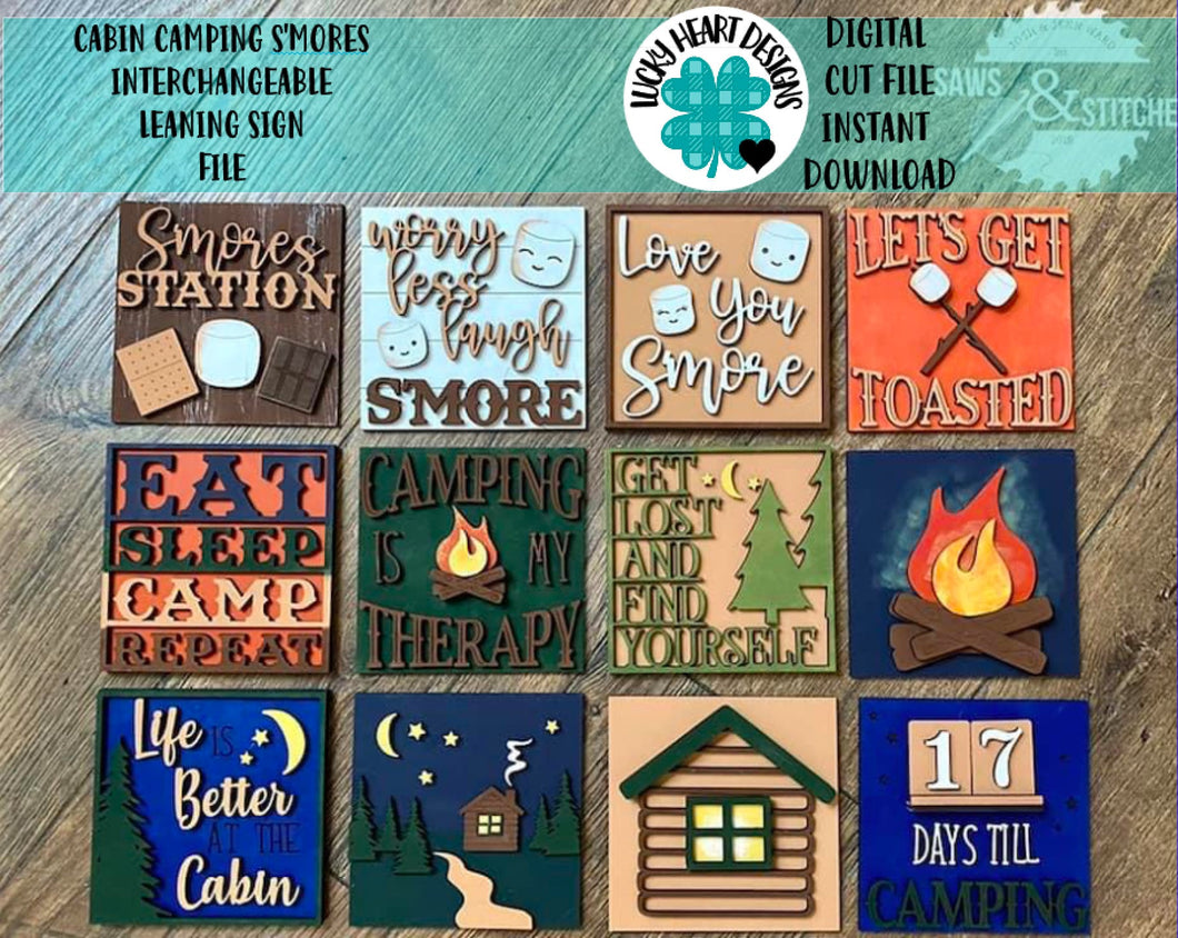 Camping Cabin S'mores Leaning Ladder File SVG, Glowforge Tiered Tray, LuckyHeartDesignsCo