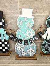 Load image into Gallery viewer, Patterned Standing Snowmen File SVG, Snowman Glowforge, LuckyHeartDesignsCo
