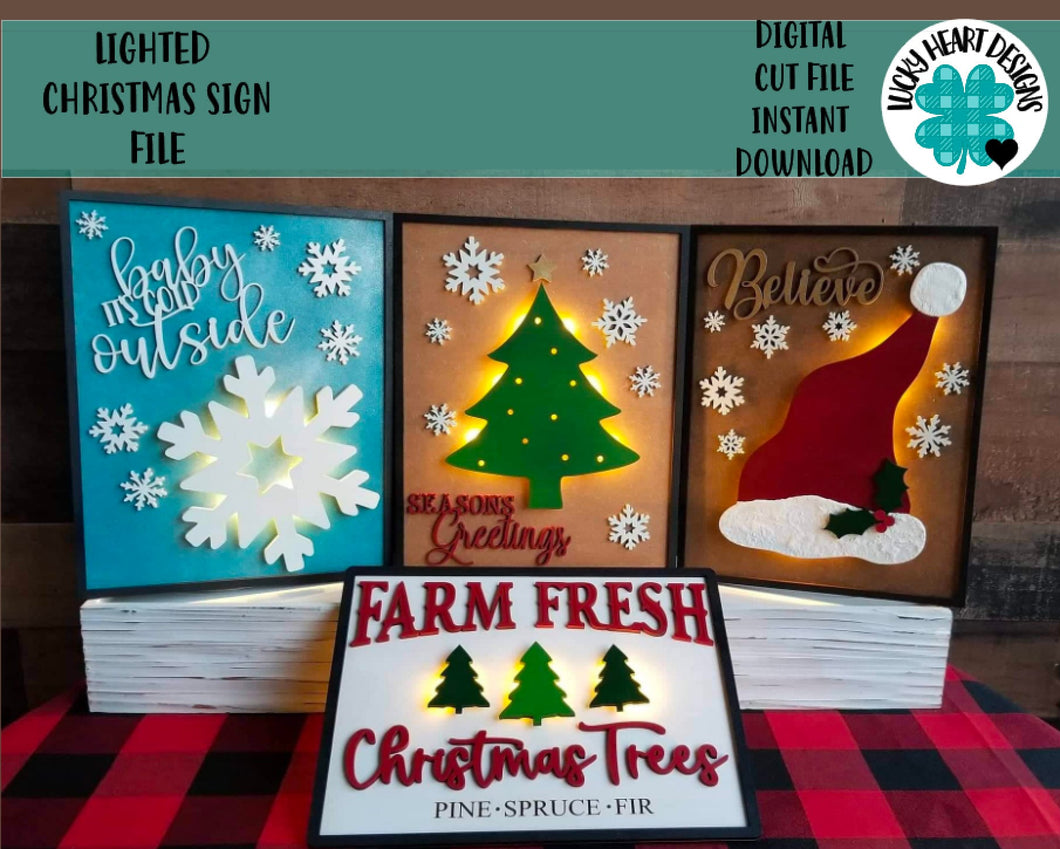 Lighted Christmas Signs File SVG, Holiday Decor Glowforge, LuckyHeartDesignsCo