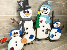 Load image into Gallery viewer, Standing Snowmen Family File SVG, Glowforge Snowman Winter Decor LuckyHeartDesignsCo
