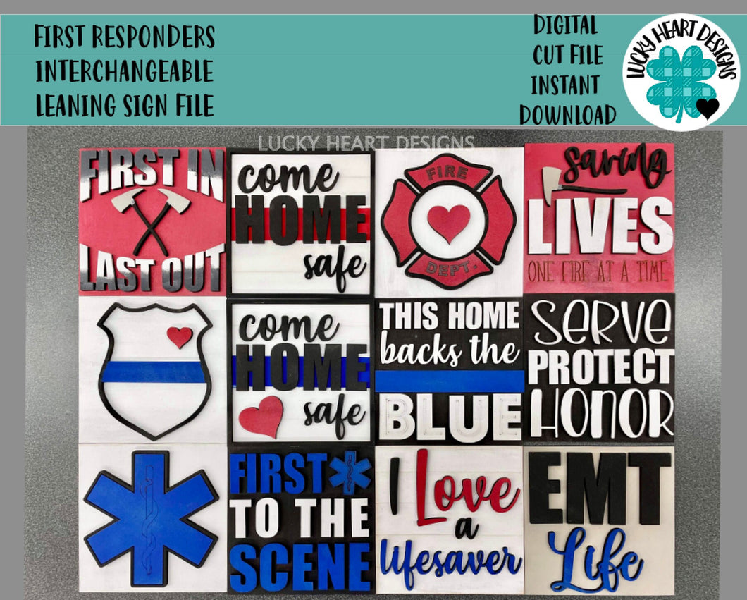 First Responders Leaning Ladder File SVG, Glowforge Police Firefighter EMS Paramedic, LuckyHeartDesignsCo