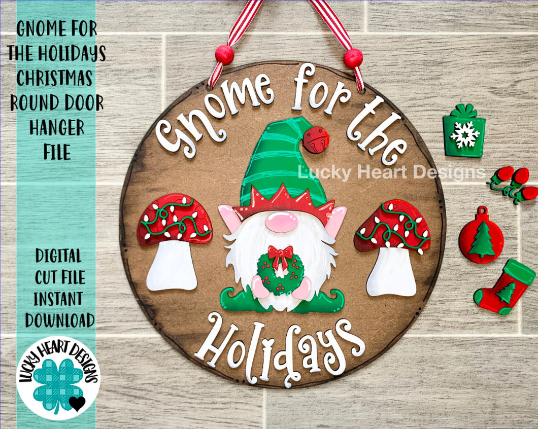 Gnome for the Holidays Christmas Door Hanger File SVG, Glowforge, LuckyHeartDesignsCo