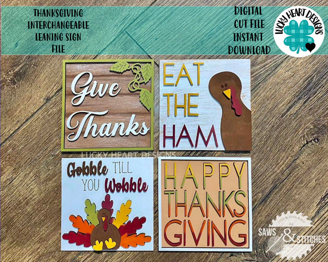 Thanksgiving Interchangeable Leaning Sign File SVG, Glowforge Turkey Tiered Tray, LuckyHeartDesignsCo