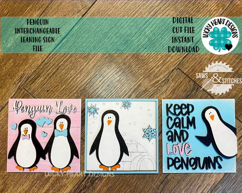 Penguin Interchangeable Leaning Sign File SVG, Winter Tiered Tray, Glowforge, LuckyHeartDesignsCo