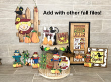 Load image into Gallery viewer, Scarecrow On Duty Interchangeable Leaning Sign File SVG, Glowforge Pumpkin Fall, LuckyHeartDesignsCo
