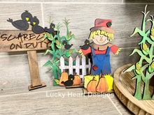 Load image into Gallery viewer, Standing Scarecrow Family Fall File SVG, Glowforge Tiered Tray, LuckyHeartDesignsCo
