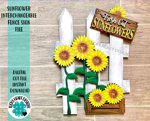 Sunflower Interchangeable Fence Sign File SVG, Fall Glowforge, LuckyHeartDesignsCo