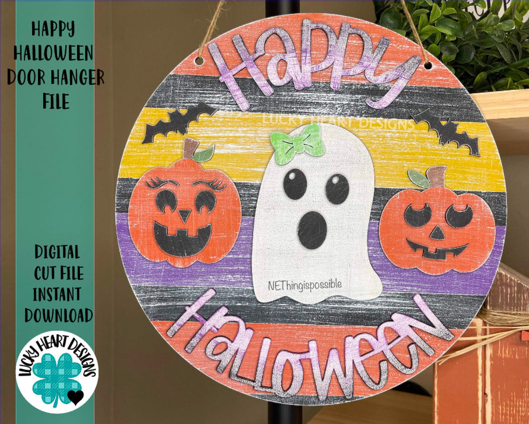 Happy Halloween Door Hanger Sign File, Glowforge, LuckyHeartDesignsCo