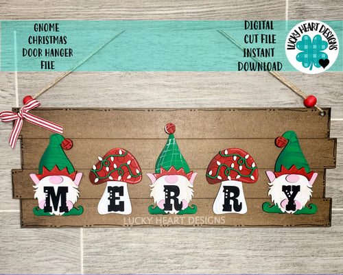 Gnome Christmas Door Hanger Sign File SVG, Glowforge, LuckyHeartDesignsCo