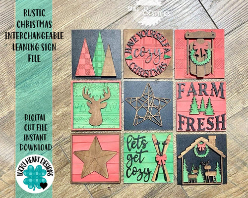 Rustic Christmas Interchangeable Leaning Sign File SVG, Cabin Holiday Tiered Tray Glowforge, LuckyHeartDesignsCo