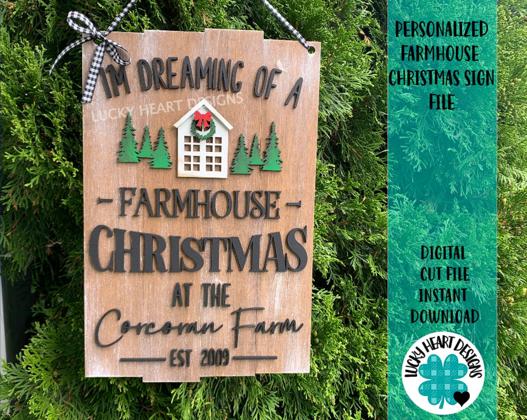 Personalized Farmhouse Christmas Sign File SVG, Glowforge, LuckyHeartDesignsCo