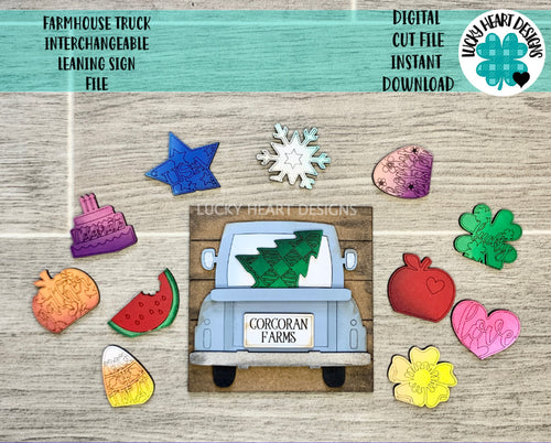 Farmhouse Truck Interchangeable Leaning Ladder File SVG, Seasonal Shapes Glowforge, LuckyHeartDesignsCo