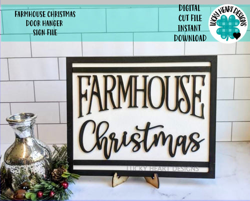 Farmhouse Christmas Door Hanger File SVG, Holiday sign Glowforge, LuckyHeartDesignsCo