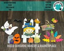 Load image into Gallery viewer, Interchangeable Fence Fall Bundle Sign File SVG, Halloween, Thanksgiving, Scarecrow, Glowforge Seasonal, LuckyHeartDesignsCo
