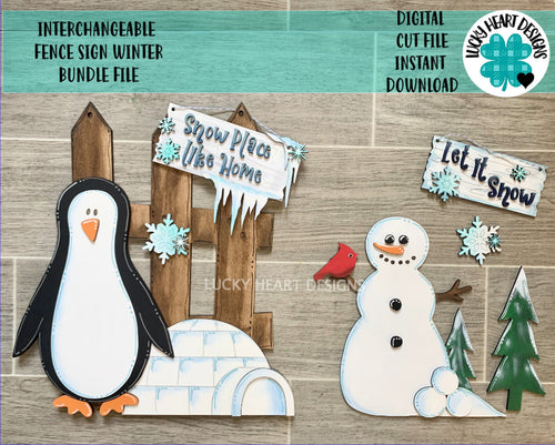 Interchangeable Fence Sign Winter Bundle File SVG, Penguin, Snowman, Glowforge, LuckyHeartDesignsCo