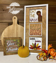 Load image into Gallery viewer, Thanksgiving Interchangeable Leaning Sign File SVG, Glowforge Turkey Tiered Tray, LuckyHeartDesignsCo
