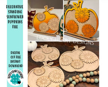 Load image into Gallery viewer, Decorative Standing Sunflower Pumpkins File SVG, Fall Glowforge, LuckyHeartDesignsCo
