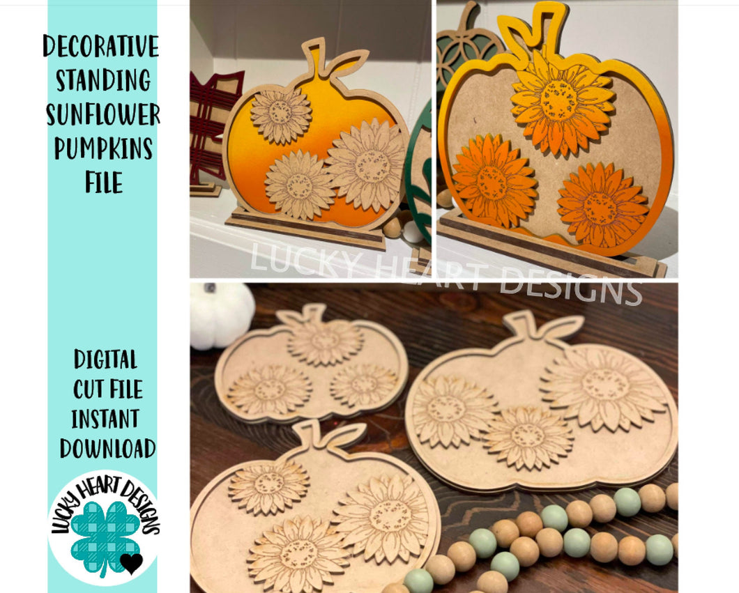 Decorative Standing Sunflower Pumpkins File SVG, Fall Glowforge, LuckyHeartDesignsCo